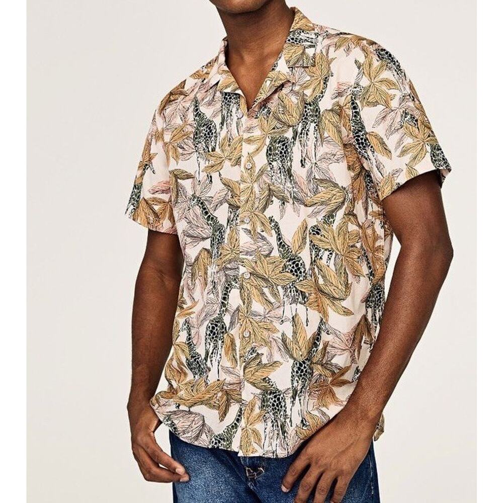 ZARA Men's Safari Print‎ Cotton Shirt Relaxed Fit Large